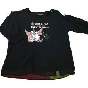 Brittany Humble Womens Large Black Cold Shoulder Top Country Music Graphic L
